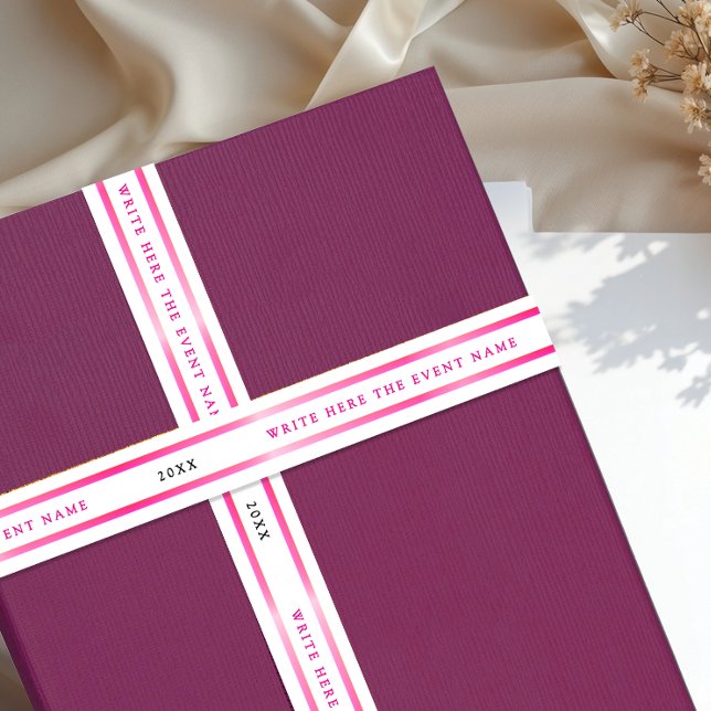 Ruban En Satin Typographie Moderne Simple Fille Rayure Rose Blanc (Créateur téléchargé)