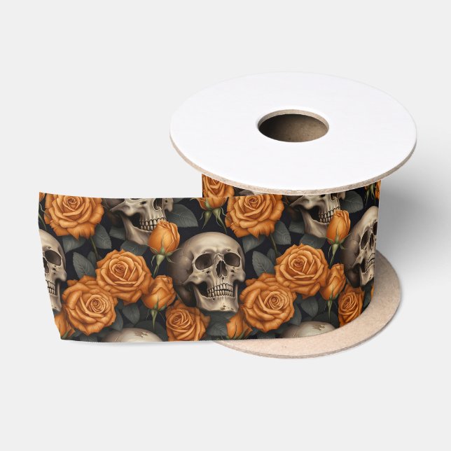 Ruban En Satin Une série de crânes et de roses Design 11 (Bobine)