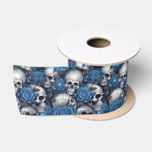 Ruban En Satin Une série de crânes et de roses Design 12