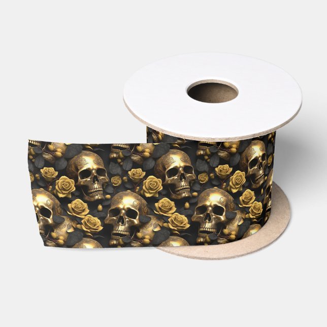 Ruban En Satin Une série de crânes et de roses Design 8 (Bobine)