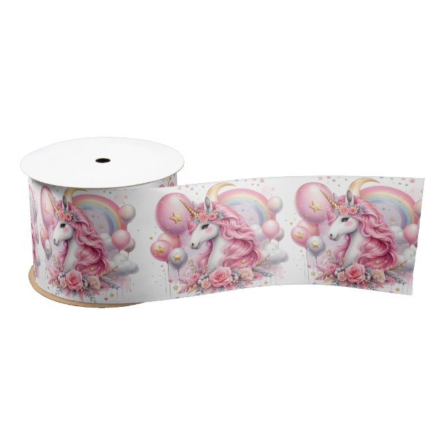 Ruban En Satin Unicorne rose (Bobine)