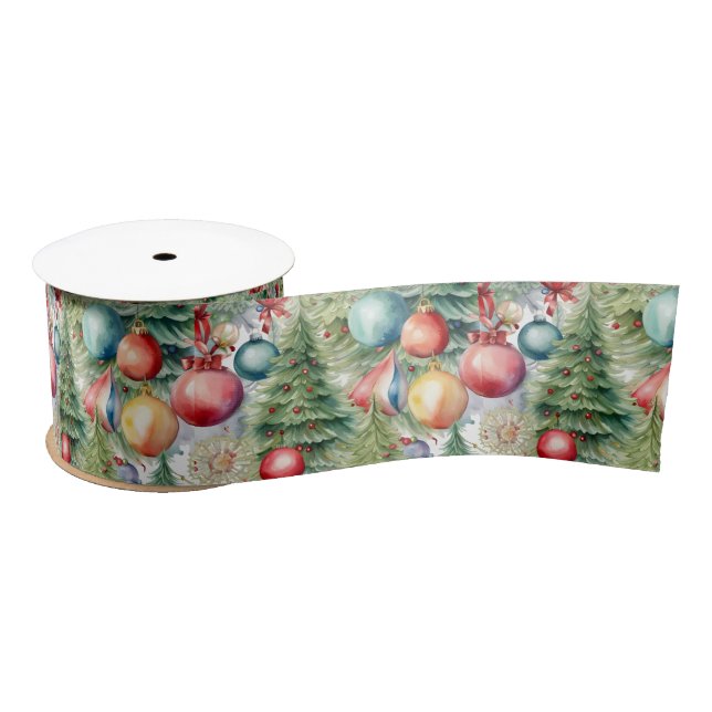 Ruban En Satin Vacances d'hiver Décor, vacances Arbres et jouets (Bobine)
