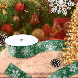 Ruban En Satin Vacances d'hiver Snowflakes Green Christmas