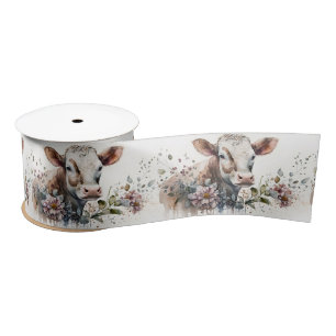 Ruban En Satin Vache Aquarelle En Fleurs
