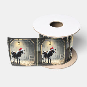 Ruban En Satin Vache Hereford de Noël dans l'encadrement d'une po