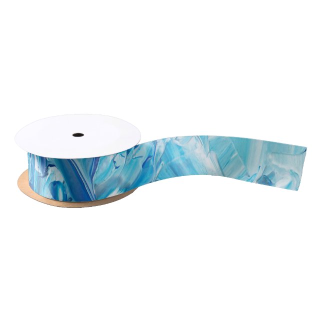 Ruban En Satin Vagues de peinture bleue Abstraites (Bobine)