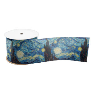 Ruban En Satin Van Gogh Nuit étoilée Vintage Bleu Chef-d'œuvre