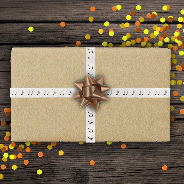 Ruban En Satin Variété de Black Music Notes sur blanc (All occasion or birthday ribbon with a musical theme with black music notes on white for gift wrap.)