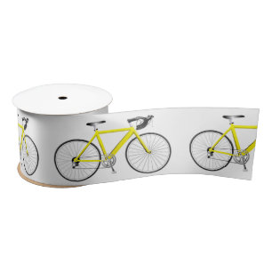 Ruban En Satin Vélo jaune sur ruban satiné blanc