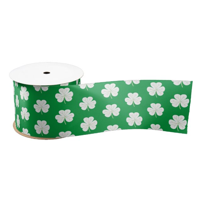 Ruban En Satin Vert Blanc Elégant Shamrock irlandais Motif Clover (Bobine)
