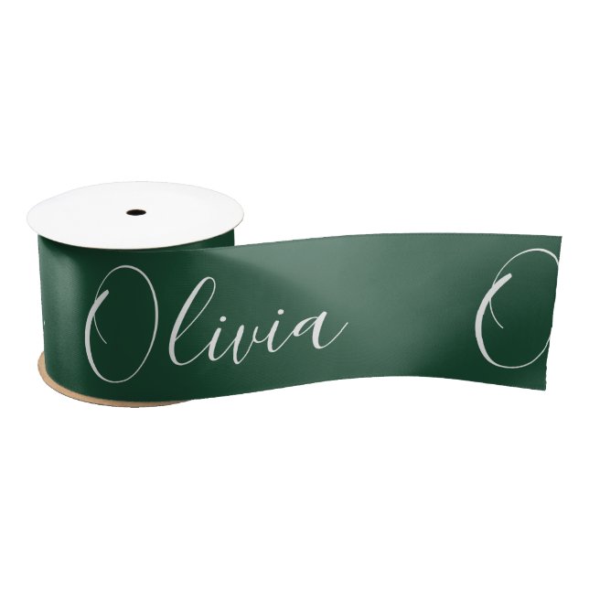 Ruban En Satin Vert Chasseur Personnalisé Élégant Nom Satin (Bobine)