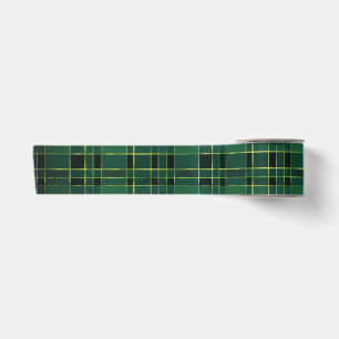 Ruban En Satin Vert de Noël hivernal & Tartan noir & Feuille d'or