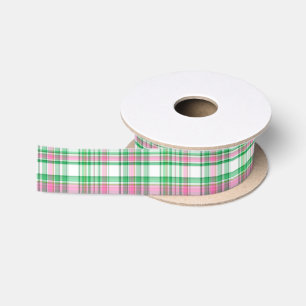 Ruban En Satin Vert émeraude, rose chaud, Madras plaid prépa blan