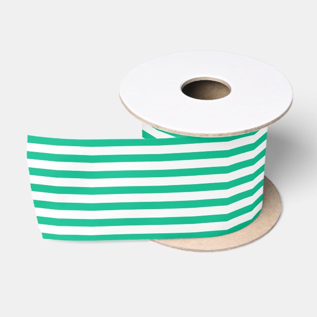 Ruban En Satin Vert et blanc rayé classique de style nautique (Bobine)