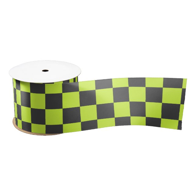Ruban En Satin Vert et gris À damiers Motif (Bobine)