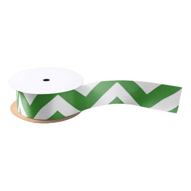 Ruban En Satin Vert foncé et blanc Chevron Mariage Anniversaire (Bobine)