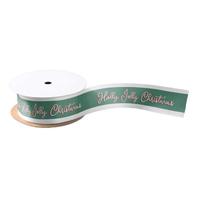 Ruban En Satin Vert Holly Jolly Noël Modifiable (Bobine)
