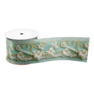 Ruban En Satin Vert Menthe Floral