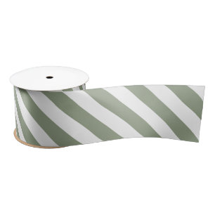 Ruban En Satin Vert sauge et rayure blanche 