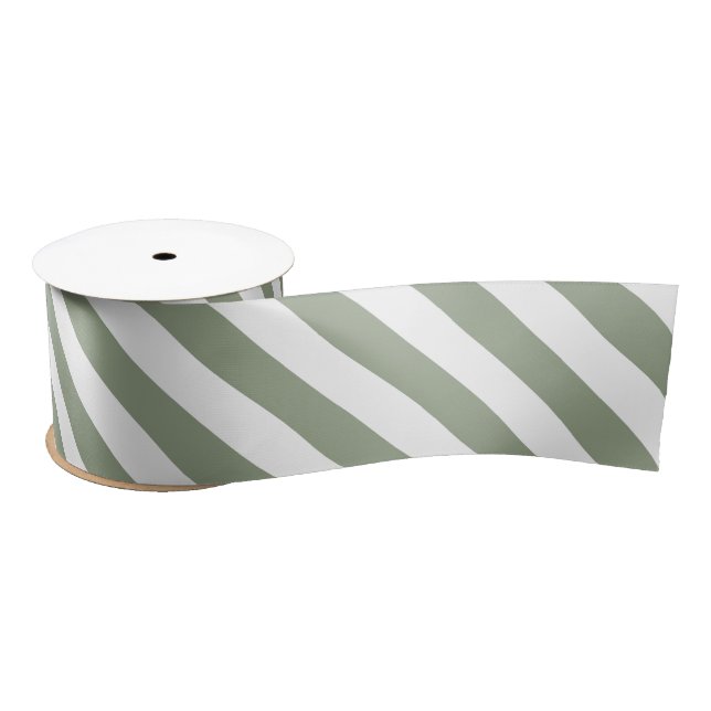 Ruban En Satin Vert sauge et rayure blanche  (Bobine)