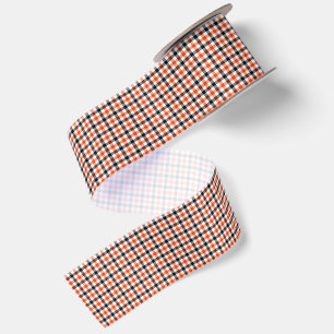 Ruban En Satin Vichy à carreaux orange, noir et blanc