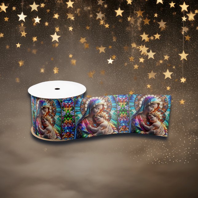 Ruban En Satin Vierge Marie et Bébé Jésus Vitrail (Créateur téléchargé)
