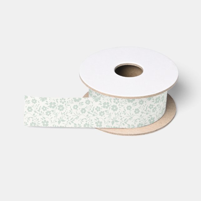Ruban En Satin Vintage Bloom Sauge Émoussé - Neutre (Bobine)