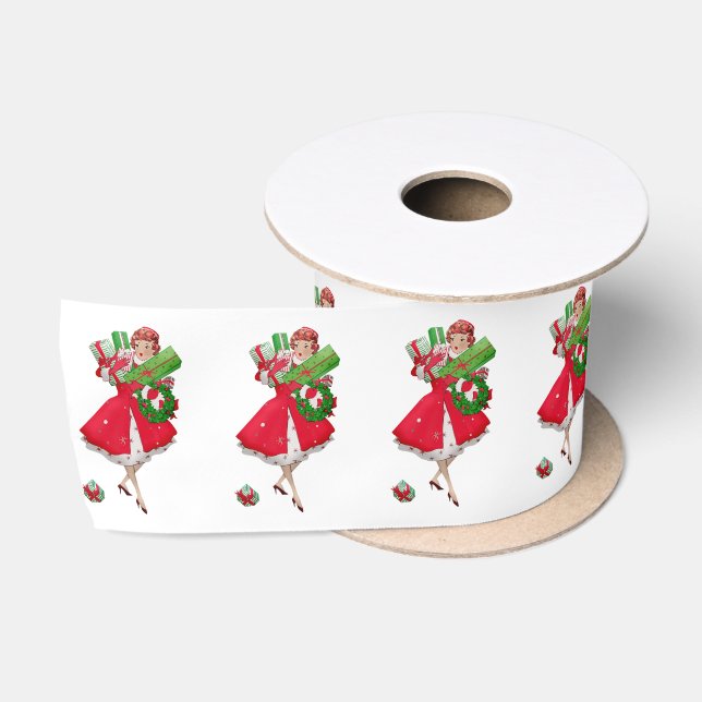 Ruban En Satin vintage de Noël 1950 (Bobine)