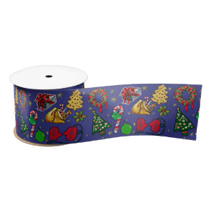 Ruban En Satin Vintage de Noël rétro couleur bleu rouge vert