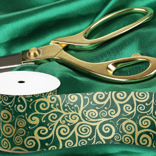 Ruban En Satin Vintage Gold Swirls Motif Boho Classy Emerald