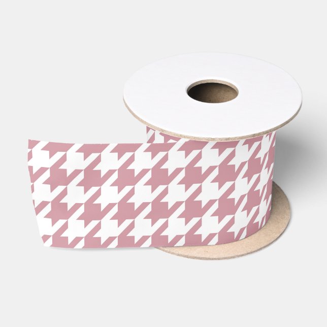 Ruban En Satin Vintage Retro Houndstooth Motif rose (Bobine)