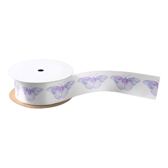 Ruban En Satin Violet Motif papillon à aquarelle 2 (Bobine)