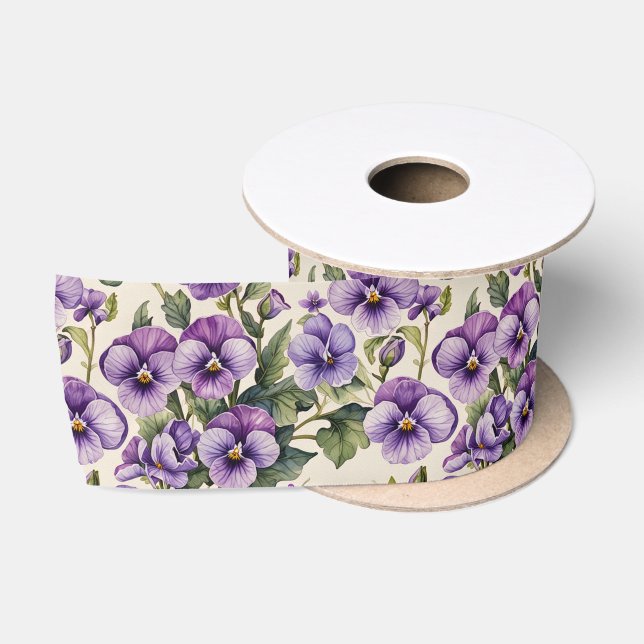 Ruban En Satin Violettes douces Floral (Bobine)