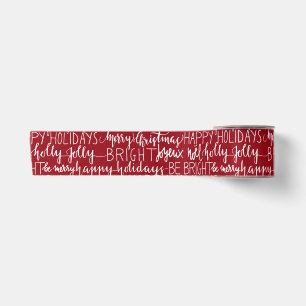 Ruban En Satin Vœux de fêtes de Noël manuscrits rouges
