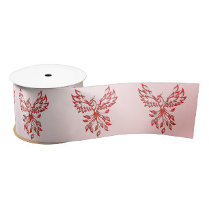 Ruban En Satin Vol d'un Phoenix rouge sur rose