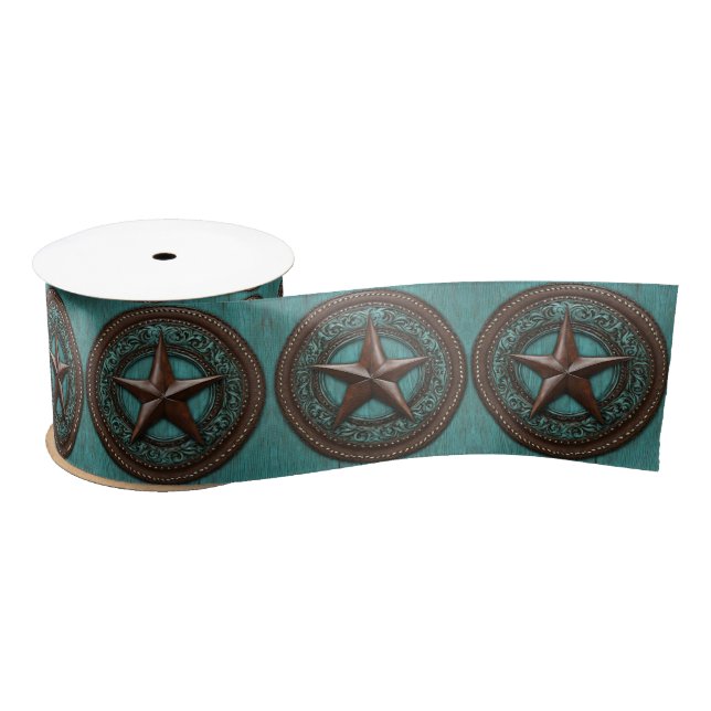 Ruban En Satin Western Country Cowboy Turquoise Brown Texas Star (Bobine)