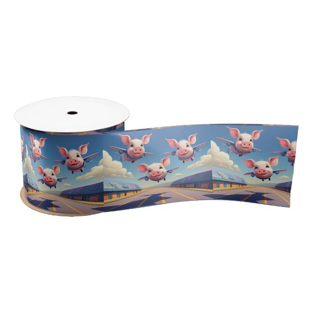 Ruban En Satin When Pigs Fly Funny Winged Pigs (Bobine)