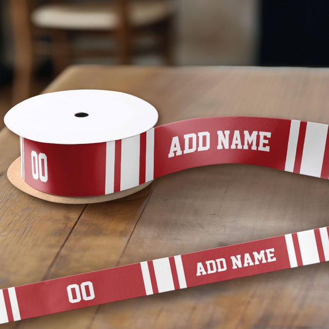 Ruban En Satin White and Red Sports Jersey Nom personnalisé Numér (Custom Ribbon - add your personalized text)