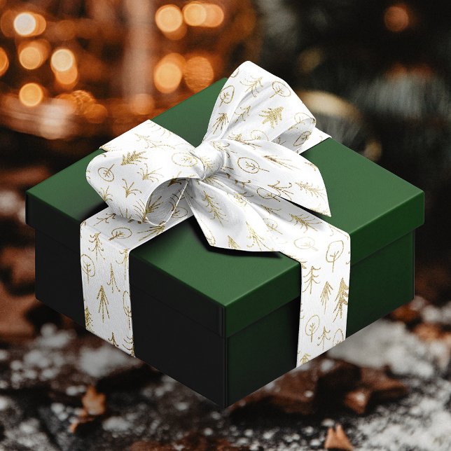 Ruban En Satin White Gold Foil Scenes hiver Arbres neige (Créateur téléchargé)