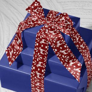 Ruban En Satin White Swedish Dala Horse Vin Red Holiday Cadeau