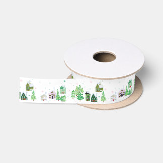 Ruban En Satin White Winter Village Satin Ribbon