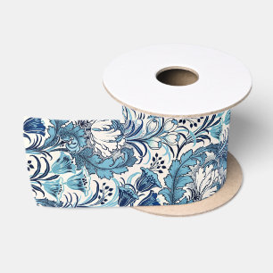 Ruban En Satin William Morris Crème Bleue Motif Floral