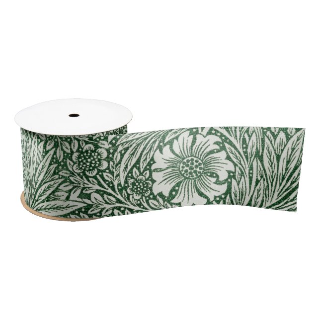 Ruban En Satin william morris marigold fleurs vertes (Bobine)