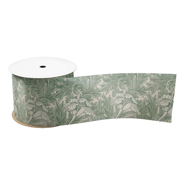 Ruban En Satin William Morris tulip fond textile vert (Bobine)