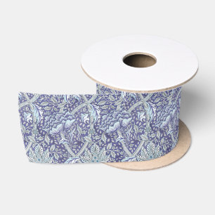 Ruban En Satin William Morris Windrush motif floral bleu