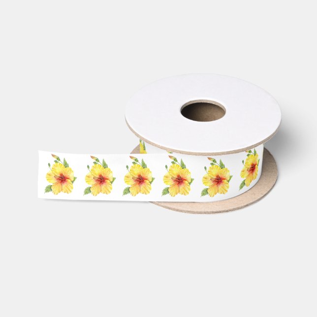 Ruban En Satin Yellow Hibiscus Botanical (Bobine)