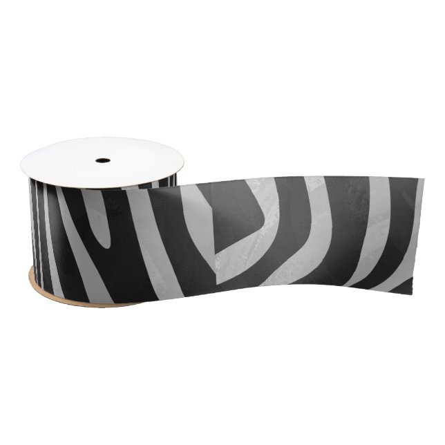 Ruban En Satin Zebra noir et gris clair (Bobine)