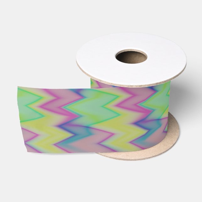 Ruban En Satin zigzags rose vert et bleu (Bobine)