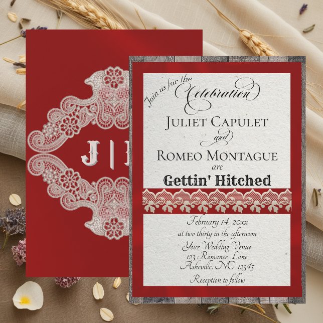 Ruban et dentelle Gettin 'Hitched - Rouge (Créateur téléchargé)