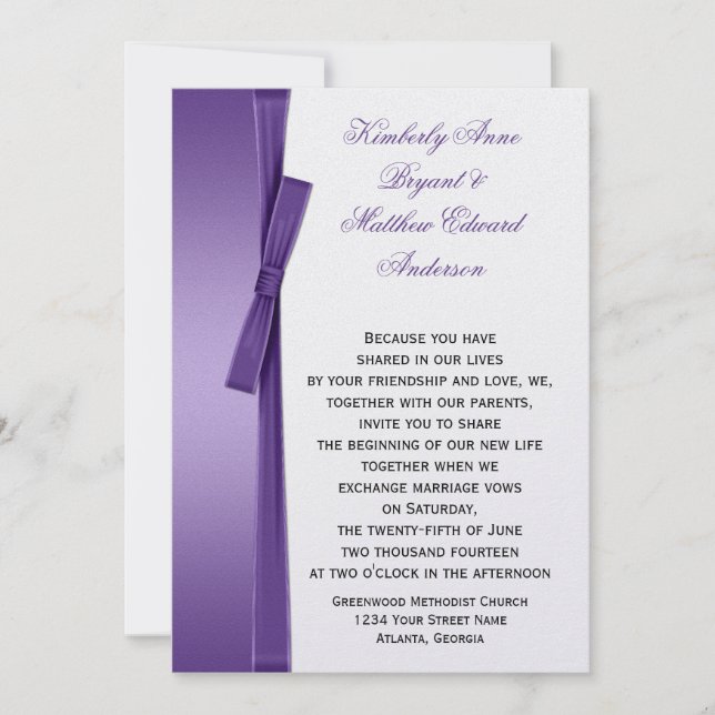 Ruban FAUX Bow en Blanc Violet Invitation de Maria (Devant)